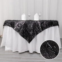 72x72inch Black Polyester Table Overlay With Metallic Tinsel Foil Fringes