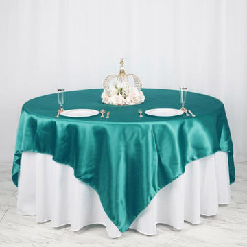 Turquoise Seamless Satin Square Table Overlay 90"x90"