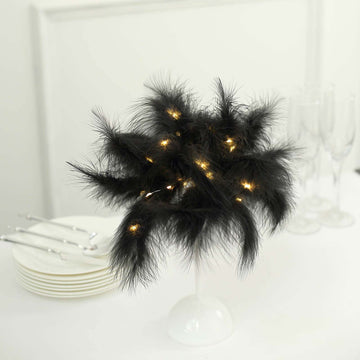 LED Black Feather Table Lamp Desk Light, Battery Operated Cordless Wedding Centerpiece 15"