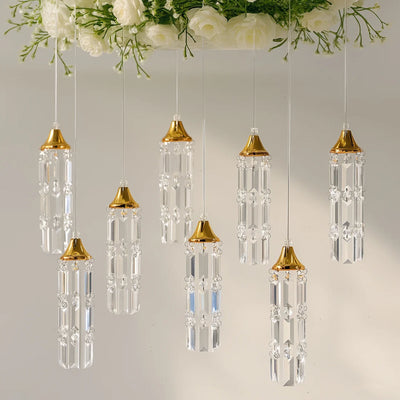 Elegant gold and crystal hanging chandelier pendants with floral centerpiece