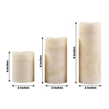 Set of 3 Flameless Ivory LED Remote Operated Battery Powered Pillar Candles 4 Inch 6 Inch 8 Inch