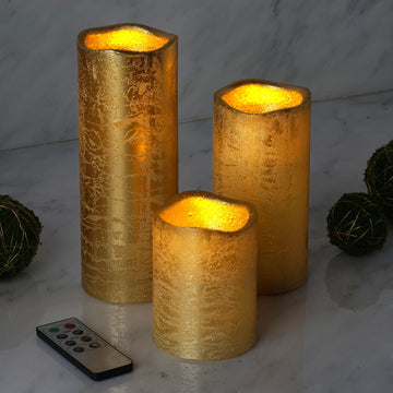Add a Touch of Elegance with Metallic Gold Flameless LED Pillar Candles