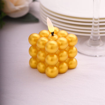 Elevate Your Event Décor with Metallic Gold Bubble Cube Decorative Candles