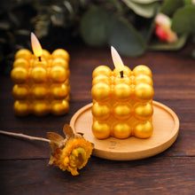 2 Pack 2inch Metallic Gold Mini Bubble Cube Flameless LED Candles, Battery Operated Decorative Candles
