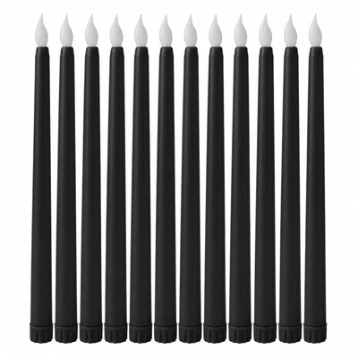 Set of 12 black taper candles with white flame tips on white background#whtbkgd