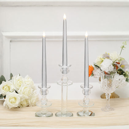 12 Pack LED Taper Candles 11" - Silver, Flickering Warm Light Battery Operated Flameless Candles