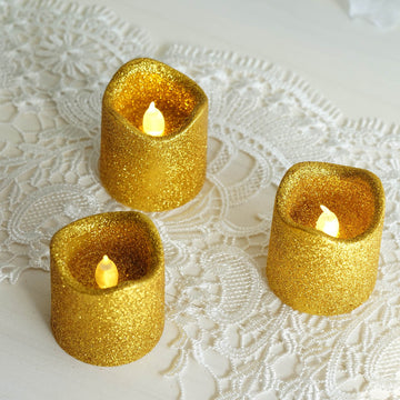 Elevate Your Event Decor with Gold Glittered Flameless LED Votive Candles