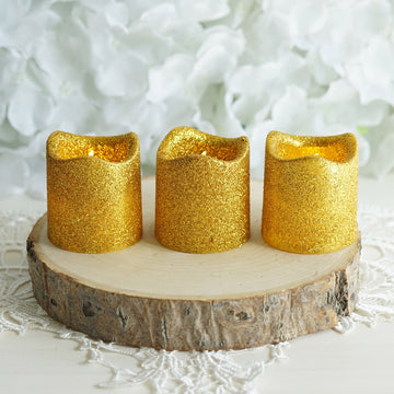 Add Glamour to Your Event with Gold Glittered Flameless LED Votive Candles
