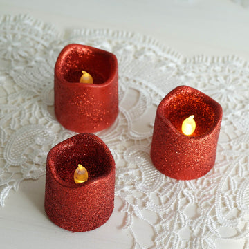 Create a Magical Ambiance with Red Glittered Flameless LED Votive Candles