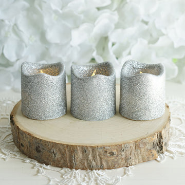 Add Sparkle to Your Events with Silver Glittered Flameless LED Votive Candles
