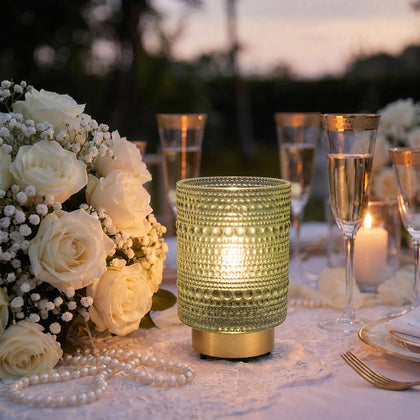 5.5" Hobnail Glass Cordless Table Lamp – Dusty Sage Green, USB Rechargeable Filament LED, Portable Accent Light