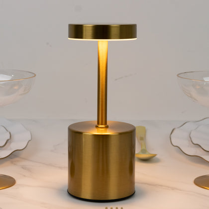 Cordless LED Table Lamp – 8" Gold Metal, Touch-Control, USB Rechargeable, Dimmable Night Light, Modern Minimalist Design