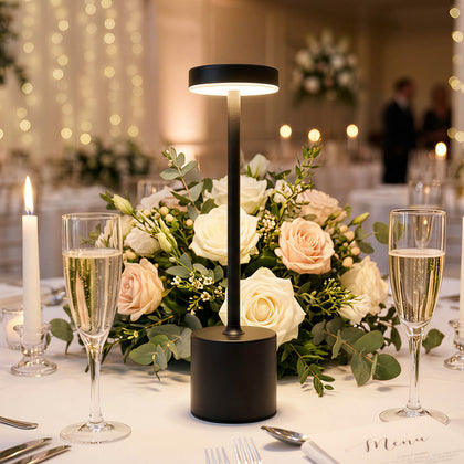 Rechargeable Cordless Table Lamp 13" Black Metal Design Dimmable - LED Desk Night Light with Touch Control