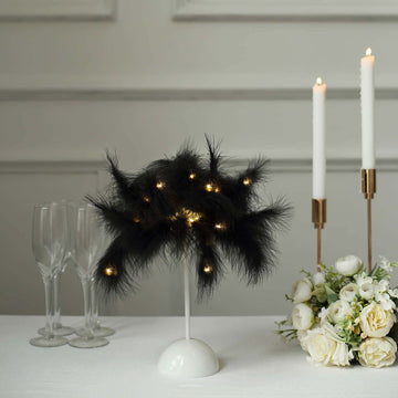 Elegant Black Feather LED Table Lamp for a Magical Ambiance