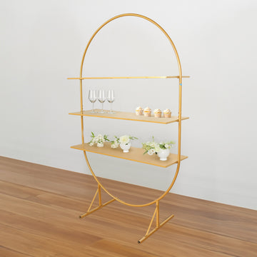 Large 3-Tier Gold Metal Arch Cupcake Dessert Display Stand, Floor Standing Oval Cake Stand Shelf Rack - 6.5ft