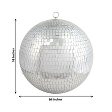 A Silver Foam & Mirror Glass Mirrored Disco Ball with the measurements 16 inches and 16 inches hanging lights & chandelier