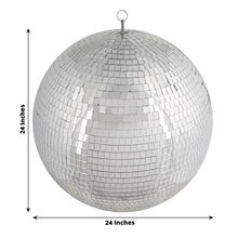 Silver Foam & Mirror Glass Mirrored Disco Ball hanging decor with measurements 24 inches and 24 inches