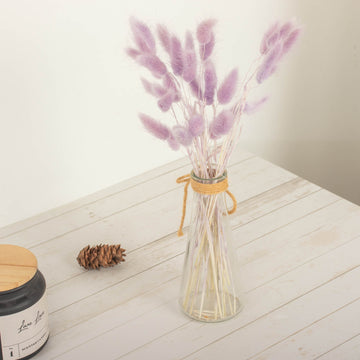 50 Pack | 15" Lavender Lilac Rabbit Tail Dried Pampas Grass Flower Bouquets, Boho Stem Arrangements