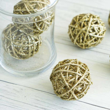 Add a Touch of Elegance with Gold Glittered Handmade Twine Ball Vase Fillers