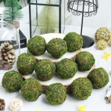 12 Pack Handmade Preserved Natural Moss Ball Vase Fillers with Golden Twine 2"