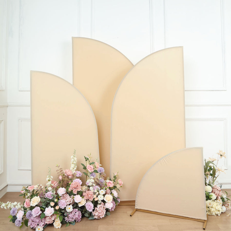 Set of 4 | Matte Beige Fitted Spandex Half Moon Wedding Arch Covers, Custom Fit Chiara Backdrop 