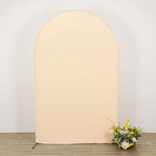 Matte Beige Spandex Fitted Chiara Backdrop Stand Cover For Round Top Wedding Arch