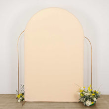 Matte Beige Spandex Fitted Chiara Backdrop Stand Cover For Round Top Wedding Arch