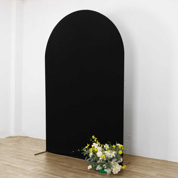 Create a Stunning Wedding Arch with the Matte Black Spandex Fitted Chiara Backdrop Stand Cover