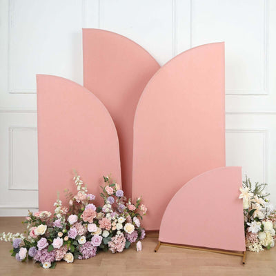 Pink curved backdrop panels with flowers, ideal for photo shoots and events.