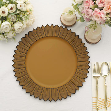 6 Pack Matte Mustard Yellow Sunflower Plastic Dinner Charger Plates, Disposable Round Serving Trays 13"