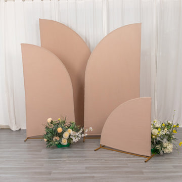 Set of 4 | Matte Nude Fitted Spandex Half Moon Wedding Arch Covers, Custom Fit Chiara Backdrop Stand Covers - 2.5ft,5ft,6ft,7ft