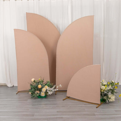 Decorative curved backdrop panels with floral arrangements