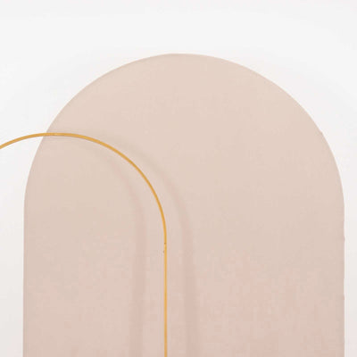 Minimalist arch design with a curved gold accent on a soft beige background.