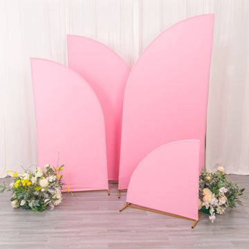 Set of 4 | Matte Pink Fitted Spandex Half Moon Wedding Arch Covers, Custom Fit Chiara Backdrop Stand Covers - 2.5ft,5ft,6ft,7ft