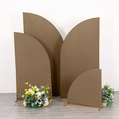 Brown decorative panels displayed on a white backdrop with floral arrangement.