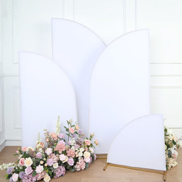 Set of 4 | Matte White Fitted Spandex Half Moon Wedding Arch Covers, Custom Fit Chiara Backdrop Stand Covers - 2.5ft,5ft,6ft,7ft