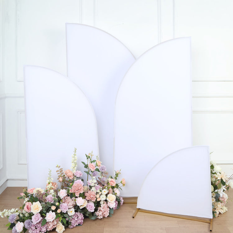 Set of 4 | Matte White Fitted Spandex Half Moon Wedding Arch Covers, Custom Fit Chiara