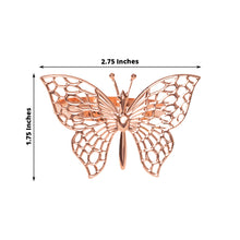4 Pack | Metallic Blush Rose Gold Laser Cut Butterfly Napkin Rings, Decorative Cloth Napkin Holders