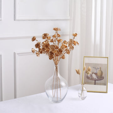 Add a Touch of Glamour with Metallic Gold Artificial Rose Flower Sprays