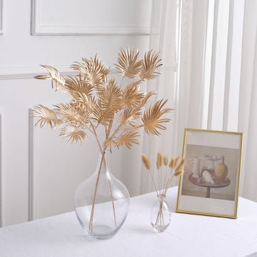 3 Pack | 24" Metallic Gold Artificial Palm Leaf Branches, Faux Plant Vase Fillers