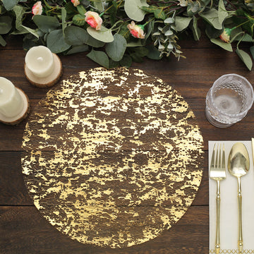 10 Pack | 13" Metallic Gold Foil Mesh Table Placemats, Disposable Round Shiny Dining Mats