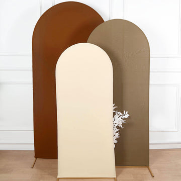Set of 3 Mixed Natural Spandex Fitted Wedding Arch Covers For Round Top Chiara Backdrop Stands 5ft, 6ft, 7ft
