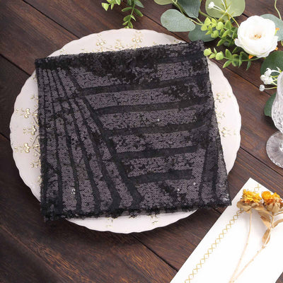 Black sequined fabric placed on an elegant plate.