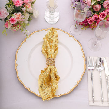 Add a Touch of Glamour to Your Table with Gold Geometric Diamond Glitz Sequin Dinner Napkins