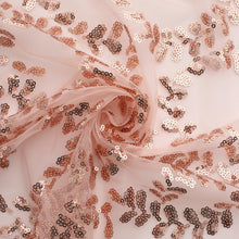 Sparkly Blush Rose Gold Leaf Vine Embroidered Sequin Tulle Cloth Dinner Napkins#whtbkgd