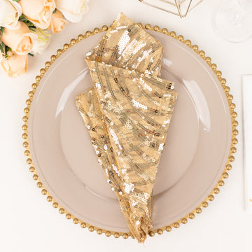 Experience Timeless Indulgence with Champagne Wave Embroidered Sequin Mesh Dinner Napkins