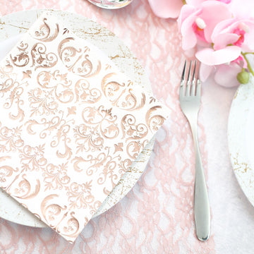 Elevate Your Tablescape with Metallic Rose Gold Vintage Print Paper Dinner Napkins