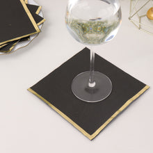 50 Pack 2 Ply Soft Black With Gold Foil Edge Party Paper Napkins, Dinner Cocktail