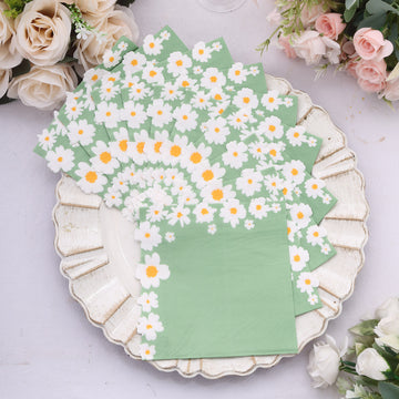 Create a Botanical Oasis with Sage Green Daisy Flower Paper Cocktail Napkins