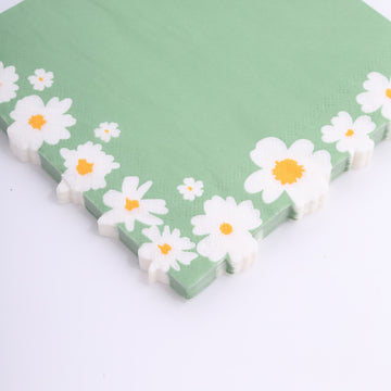 Unleash the Beauty of Sage Green Daisy Flower Paper Cocktail Napkins